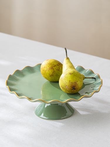 Cake Stand Ceramic, Small Cake Pedestal Stand for 8 Inch Cake, Teal in 10 inch in Teal, alternate view 7