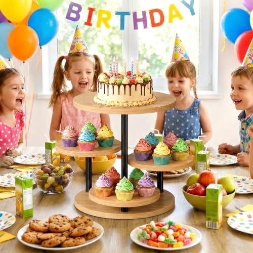 Cake Stand for 50 Cupcakes 360°Rotating Wooden Cupcake Display Stand Round Cookie Stands 4 Tiered Tray Stand for, alternate