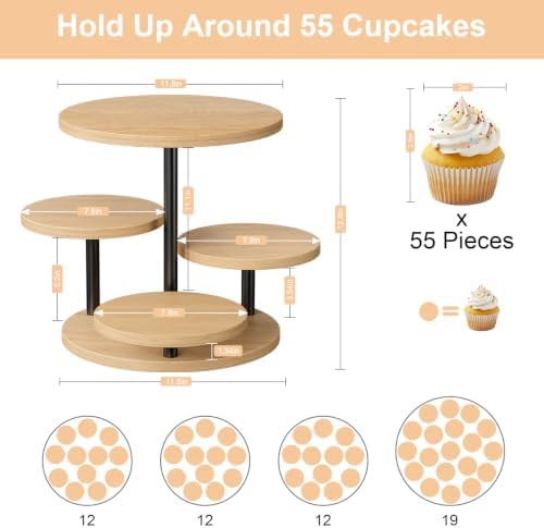 Cake Stand for 50 Cupcakes 360°Rotating Wooden Cupcake Display Stand Round Cookie Stands 4 Tiered Tray Stand for, alternate