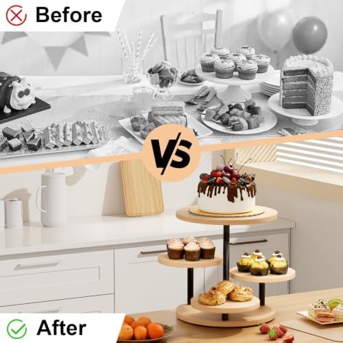 Cake Stand for 50 Cupcakes 360°Rotating Wooden Cupcake Display Stand Round Cookie Stands 4 Tiered Tray Stand for, alternate