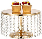 Cake Stand for Dessert Table 10 Inch Gold Crystal Pendants Metal Cake Stand Serves as A Round Dessert Cupcake