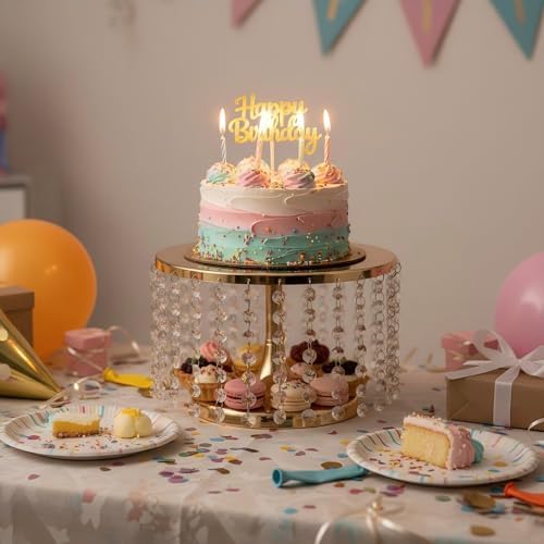 Cake Stand for Dessert Table 10 Inch Gold Crystal Pendants Metal Cake Stand Serves as A Round Dessert Cupcake, alternate view