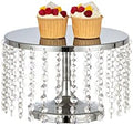 Cake Stand for Dessert Table 10 Inch Silver Crystal Pendants Metal Cake Stand Serves as A Round Dessert Cupcake