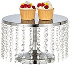 Cake Stand for Dessert Table 10 Inch Silver Crystal Pendants Metal Cake Stand Serves as A Round Dessert Cupcake