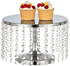 Cake Stand for Dessert Table 10 Inch Silver Crystal Pendants Metal Cake Stand Serves as A Round Dessert Cupcake