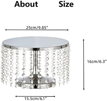 Cake Stand for Dessert Table 10 Inch Silver Crystal Pendants Metal Cake Stand Serves as A Round Dessert Cupcake, alternate