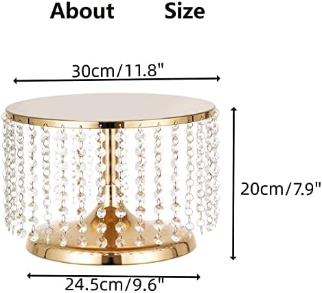Cake Stand for Dessert Table 12 Inch Gold Crystal Pendants Metal Cake Stand Serves as A Round Dessert Cupcake, alternate view