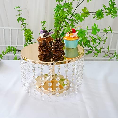 Cake Stand for Dessert Table 12 Inch Gold Crystal Pendants Metal Cake Stand Serves as A Round Dessert Cupcake, alternate view