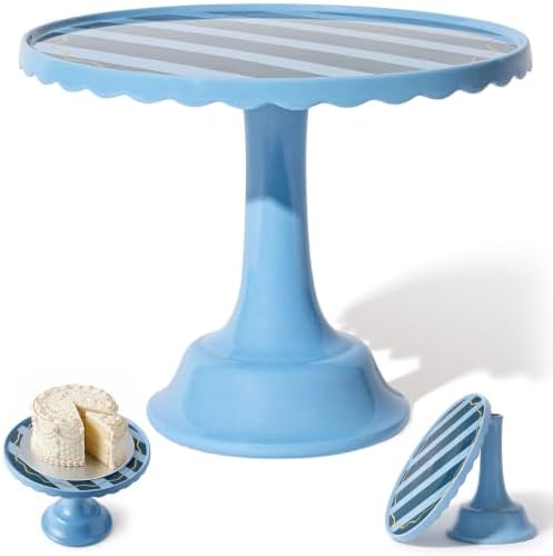 Cake Stand for Desserts & Entertaining - Light/Dark Blue Stripe, 10.5" in Light Blue/Dark Blue Stripe