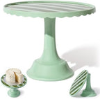 Cake Stand for Desserts & Entertaining - Light/Dark Green Stripe, 10.5" in Light Green/Dark Green Stripe