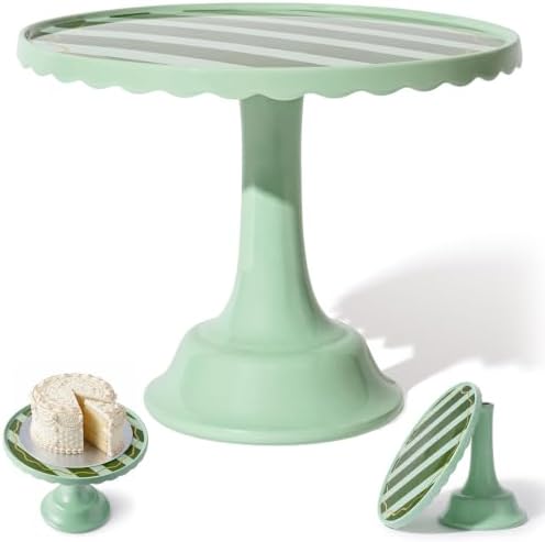 Cake Stand for Desserts & Entertaining - Light/Dark Green Stripe, 10.5" in Light Green/Dark Green Stripe