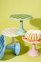 Cake Stand for Desserts & Entertaining - Light/Dark Green Stripe, 10.5" in Light Green/Dark Green Stripe, alternate view 5