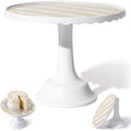 Cake Stand for Desserts & Entertaining- White/Tan Stripe, 10.5" in White/Tan Stripe