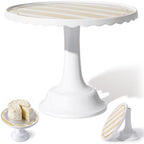 Cake Stand for Desserts & Entertaining- White/Tan Stripe, 10.5" in White/Tan Stripe