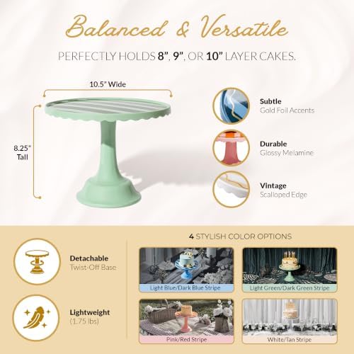 Cake Stand for Desserts & Entertaining- White/Tan Stripe, 10.5" in White/Tan Stripe, alternate view 3