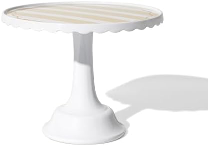 Cake Stand for Desserts & Entertaining- White/Tan Stripe, 10.5" in White/Tan Stripe, alternate view 4