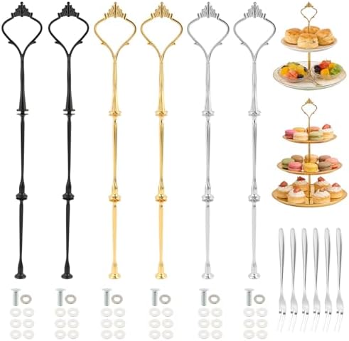 Cake Stand Hardware Kit, 6 Sets 3-Tier Crown Design Cake Tier Stacking Kit in Gold, Silver, Black