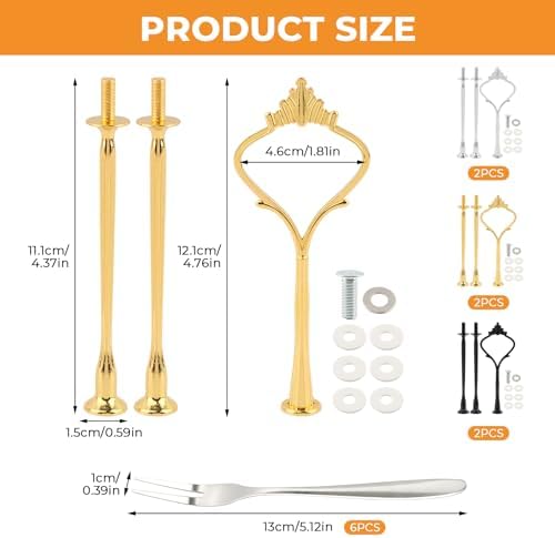 Cake Stand Hardware Kit, 6 Sets 3-Tier Crown Design Cake Tier Stacking Kit in Gold, Silver, Black, alternate view 3