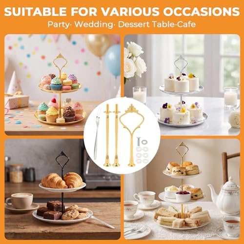 Cake Stand Hardware Kit, 6 Sets 3-Tier Crown Design Cake Tier Stacking Kit in Gold, Silver, Black, alternate view 7