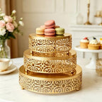 Cake Stand Set, 3Pcs Round Metal, Dessert Cupcake Pastry Candy Display Plate for Wedding, Event, Birthday Party, alternate