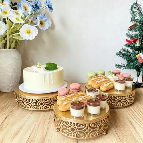 Cake Stand Set, 3Pcs Round Metal, Dessert Cupcake Pastry Candy Display Plate for Wedding, Event, Birthday Party, alternate
