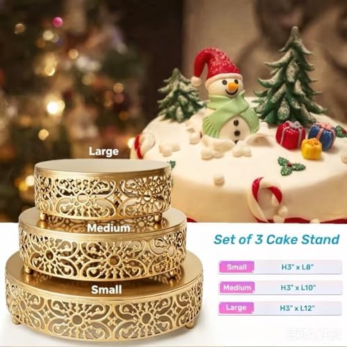 Cake Stand Set, 3Pcs Round Metal, Dessert Cupcake Pastry Candy Display Plate for Wedding, Event, Birthday Party, alternate