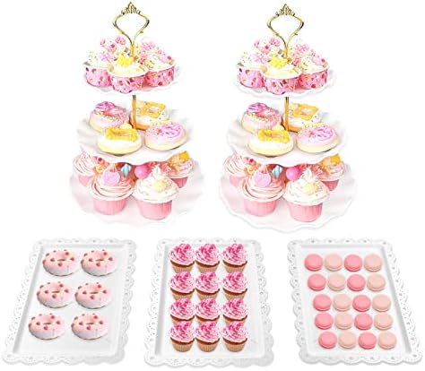 Cake Stand Set-5 Pcs Cupcake Stand Set-Dessert Table Display With 2xlarge 3-Tier + 3x Appetizer Trays Perfect