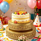 Cake Stand Set of 2 Metal Cupcake Stands Dessert Display Plate for Wedding Party Birthday, Gold in Gold, alternate view 2