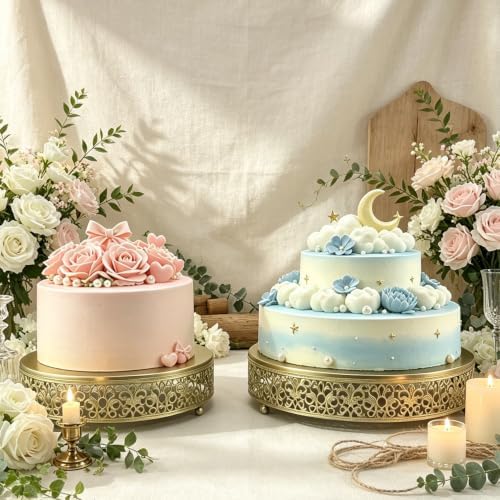 Cake Stand Set of 2 Metal Cupcake Stands Dessert Display Plate for Wedding Party Birthday, Gold in Gold, alternate view 4