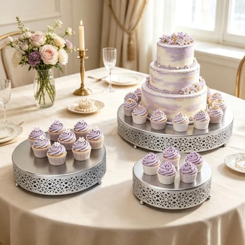 Cake Stand Set of 3 Metal Cupcake Stands Dessert Display Plate for Wedding Party Birthday (3 Pcs, Matte Silver), alternate