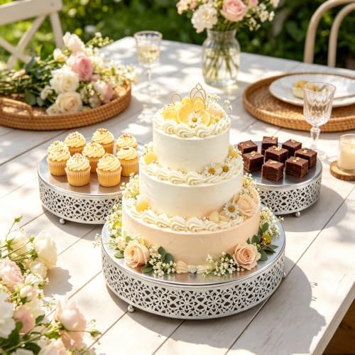 Cake Stand Set of 3 Metal Cupcake Stands Dessert Display Plate for Wedding Party Birthday (3 Pcs, Matte Silver), alternate