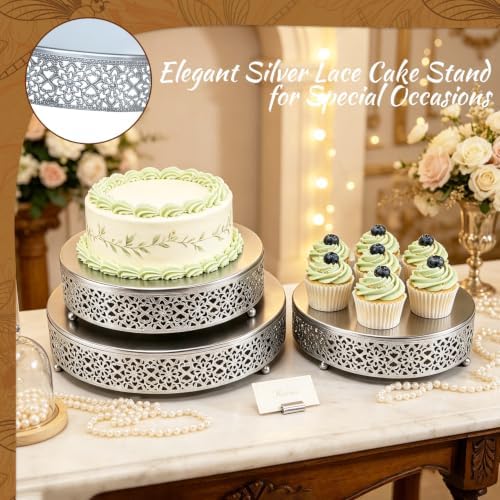 Cake Stand Set of 3 Metal Cupcake Stands Dessert Display Plate for Wedding Party Birthday (3 Pcs, Matte Silver), alternate