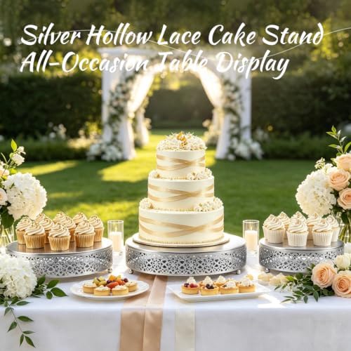 Cake Stand Set of 3 Metal Cupcake Stands Dessert Display Plate for Wedding Party Birthday (3 Pcs, Matte Silver), alternate