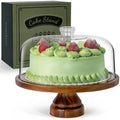 Cake Stand with Dome Lid, Acacia Wood Cake Plate with Cover in Clear (Dome) / Brown (Stand)