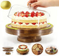 Cake Stand with Dome Lid, Acacia Wood Cake Plate with Cover in Wood