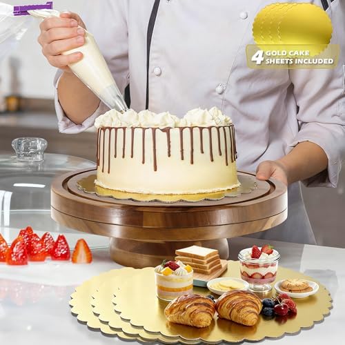 Cake Stand with Dome Lid, Acacia Wood Cake Plate with Cover in Wood, alternate view 2