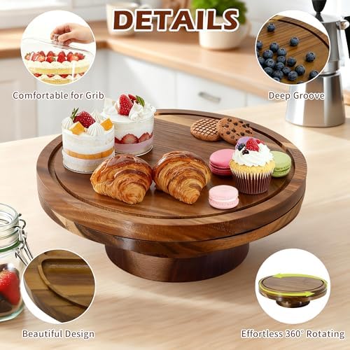 Cake Stand with Dome Lid, Acacia Wood Cake Plate with Cover in Wood, alternate view 4