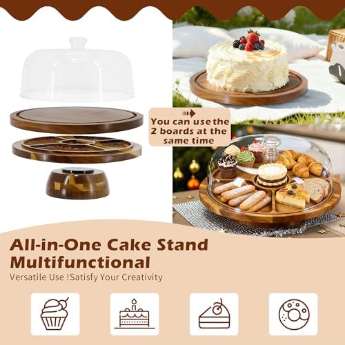 Cake Stand with Dome Lid, Acacia Wood Cake Plate with Cover in Wood, alternate view 6