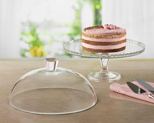 Cake Stand with Dome Lid, Glass Desert Serving Plate and Cover, Footed Pastry Display Server, 12.60 inch Wide, alternate view