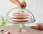 Cake Stand with Dome Lid, Glass Desert Serving Plate and Cover, Footed Pastry Display Server, 12.60 inch Wide, alternate view