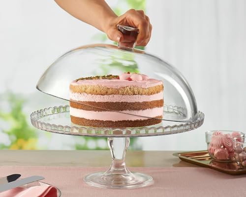 Cake Stand with Dome Lid, Glass Desert Serving Plate and Cover, Footed Pastry Display Server, 12.60 inch Wide, alternate view