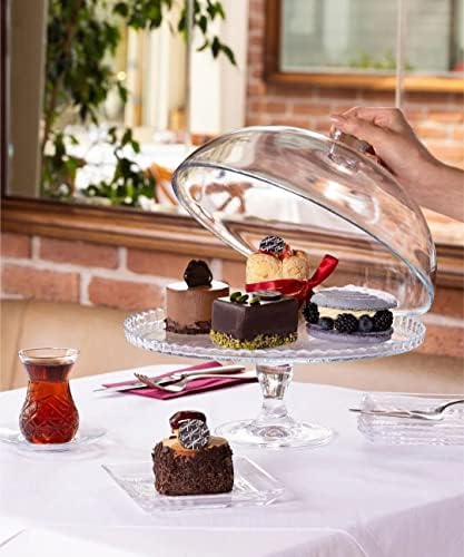 Cake Stand with Dome Lid, Glass Desert Serving Plate and Cover, Footed Pastry Display Server, 12.60 inch Wide, alternate view