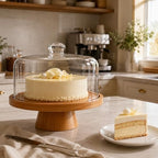 Cake Stand with Glass Lid, 11" Magnetic Bamboo Base for Parties & Kitchen in Brown, alternate view 2
