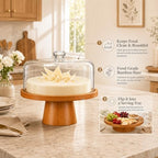 Cake Stand with Glass Lid, 11" Magnetic Bamboo Base for Parties & Kitchen in Brown, alternate view 4