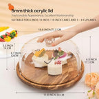 Cake Stand with Lid, 10.8'' Acrylic Dome, Rotating Acacia Wood in Wood-Rotatable, alternate view 2
