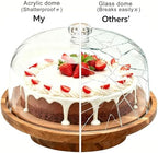 Cake Stand with Lid, 10.8'' Acrylic Dome, Rotating Acacia Wood in Wood-Rotatable, alternate view 3