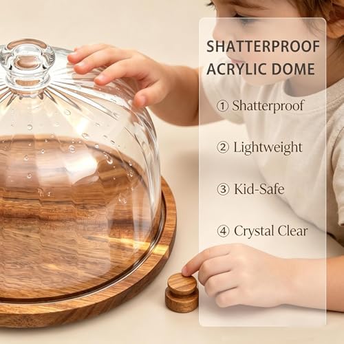 Cake Stand with Lid, 10.8'' Acrylic Dome, Rotating Acacia Wood in Wood-Rotatable, alternate view 4