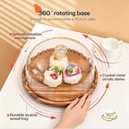 Cake Stand with Lid, 10.8'' Acrylic Dome, Rotating Acacia Wood in Wood-Rotatable, alternate view 5