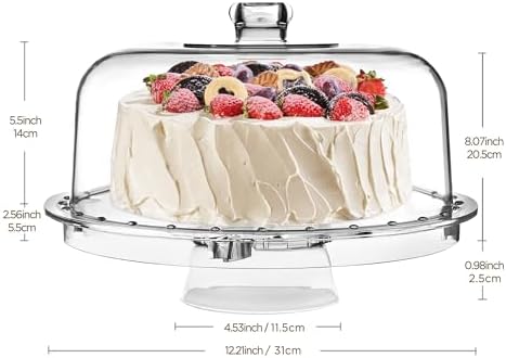 Cake Stand with Lid (12.2"), Multifunctional Cake Stand with Acrylic Dome, Acrylic 6-in-1 Cake Plate Display, alternate view