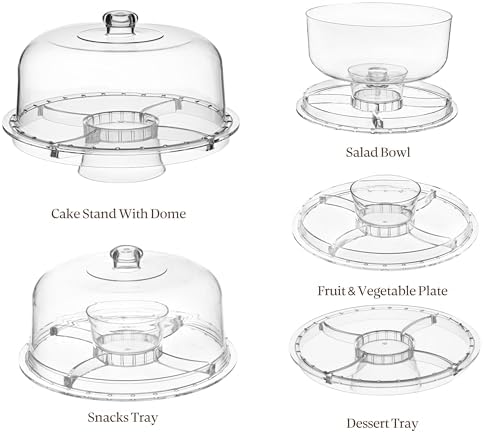 Cake Stand with Lid (12.2"), Multifunctional Cake Stand with Acrylic Dome, Acrylic 6-in-1 Cake Plate Display, alternate view